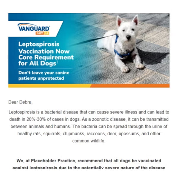 Vanguard Lepto vaccnine education email
