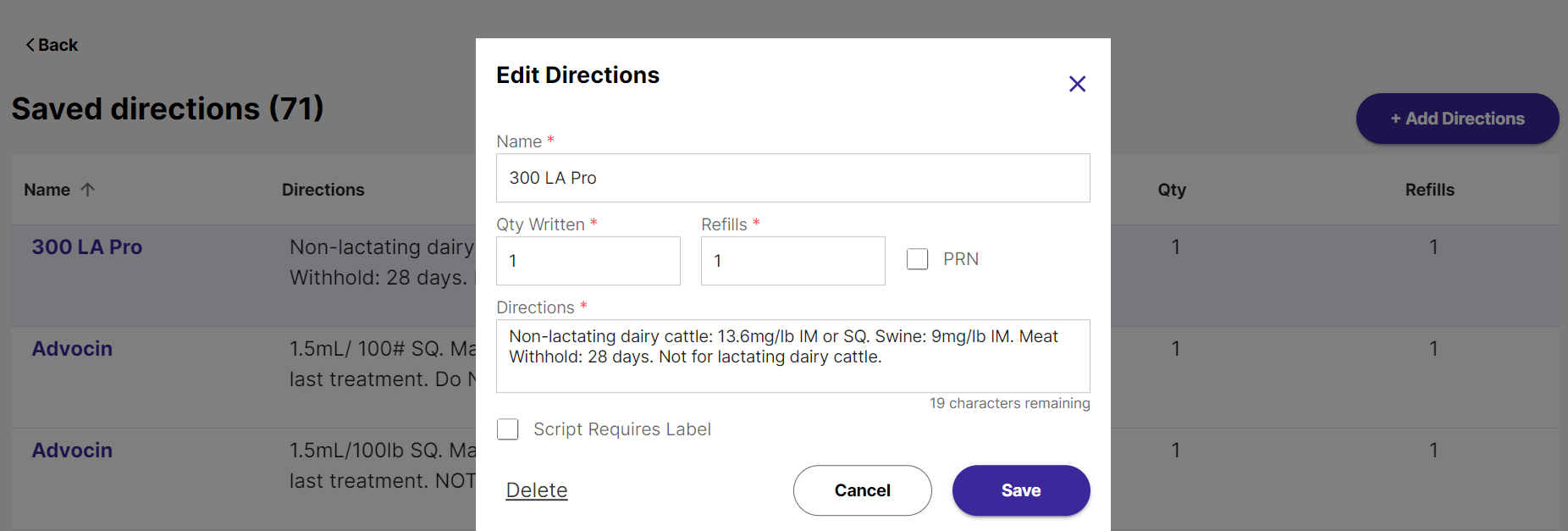 myAnimalRx saved directions