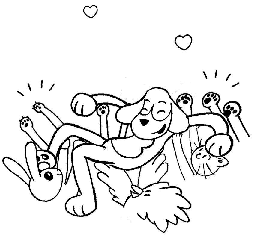 Cartoon gif of dogs crowdsurfing